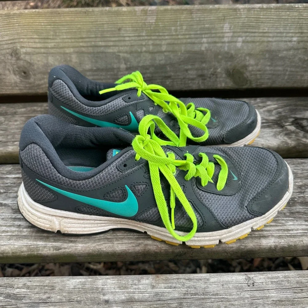 Nike Revolution 2 Womens Running Shoes Gray Teal Neon Green 554900-008 Size 11